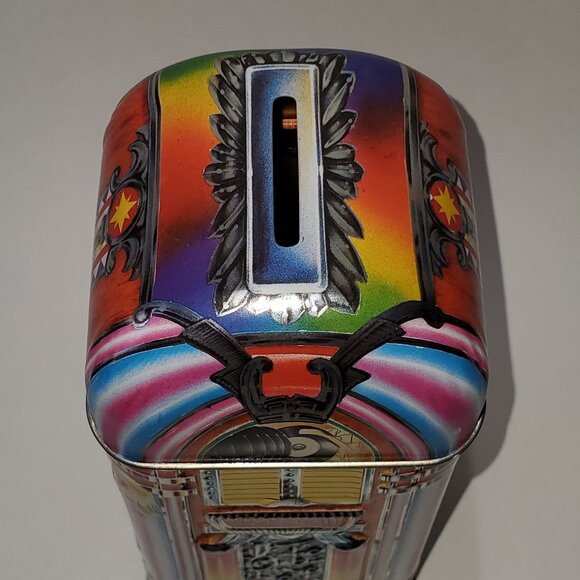 JUKEBOX COIN BANK MADE IN ENGLAND, METAL WARE, EMBOSSED ARTWORK ALL SIDES! - Picture 5 of 10